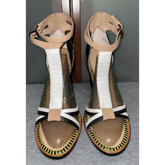 L.A.M.B Gwen Stefani Oracle T-Strap Strappy Leather Stacked Sandal Heels Size 9 - Picture 4 of 12